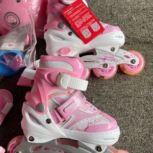 Kids Adjustable Pink Inline Roller Skates